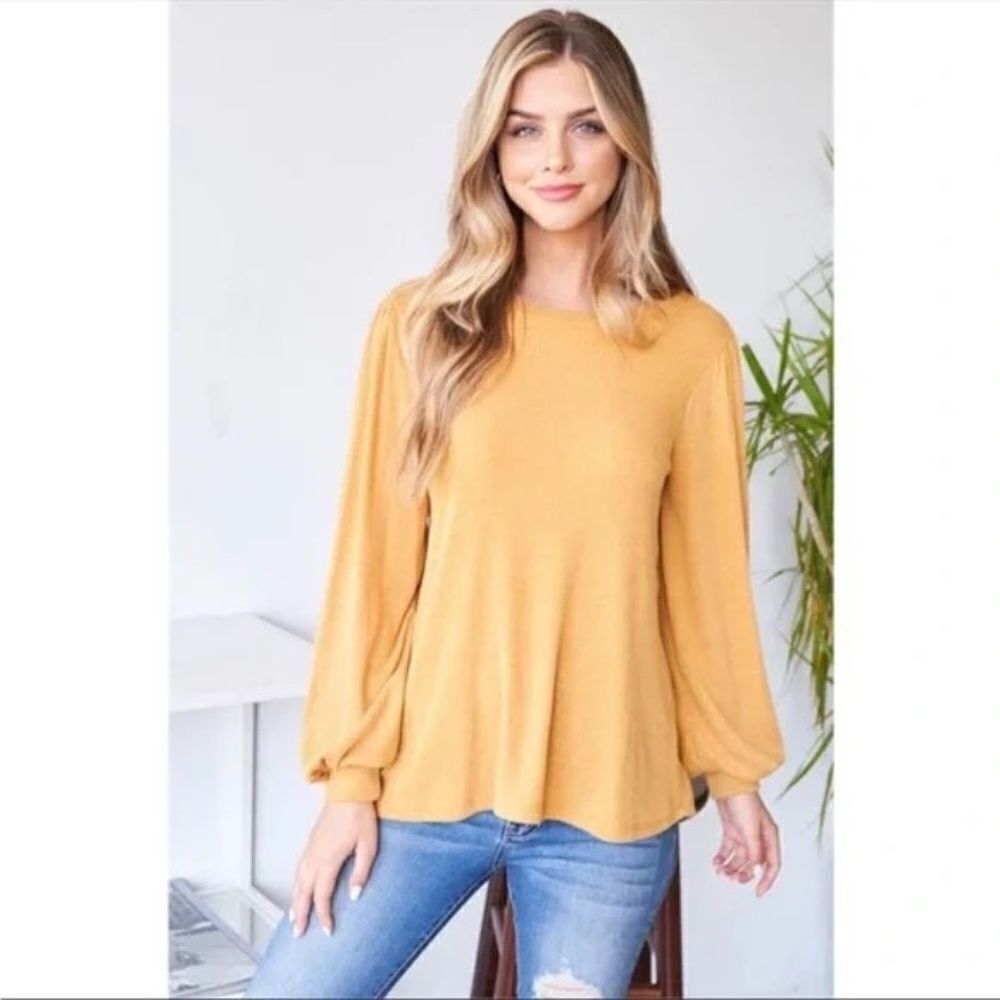 Puffy Long Sleeve Top Ribbed Texture Small - Picture 3 of 6